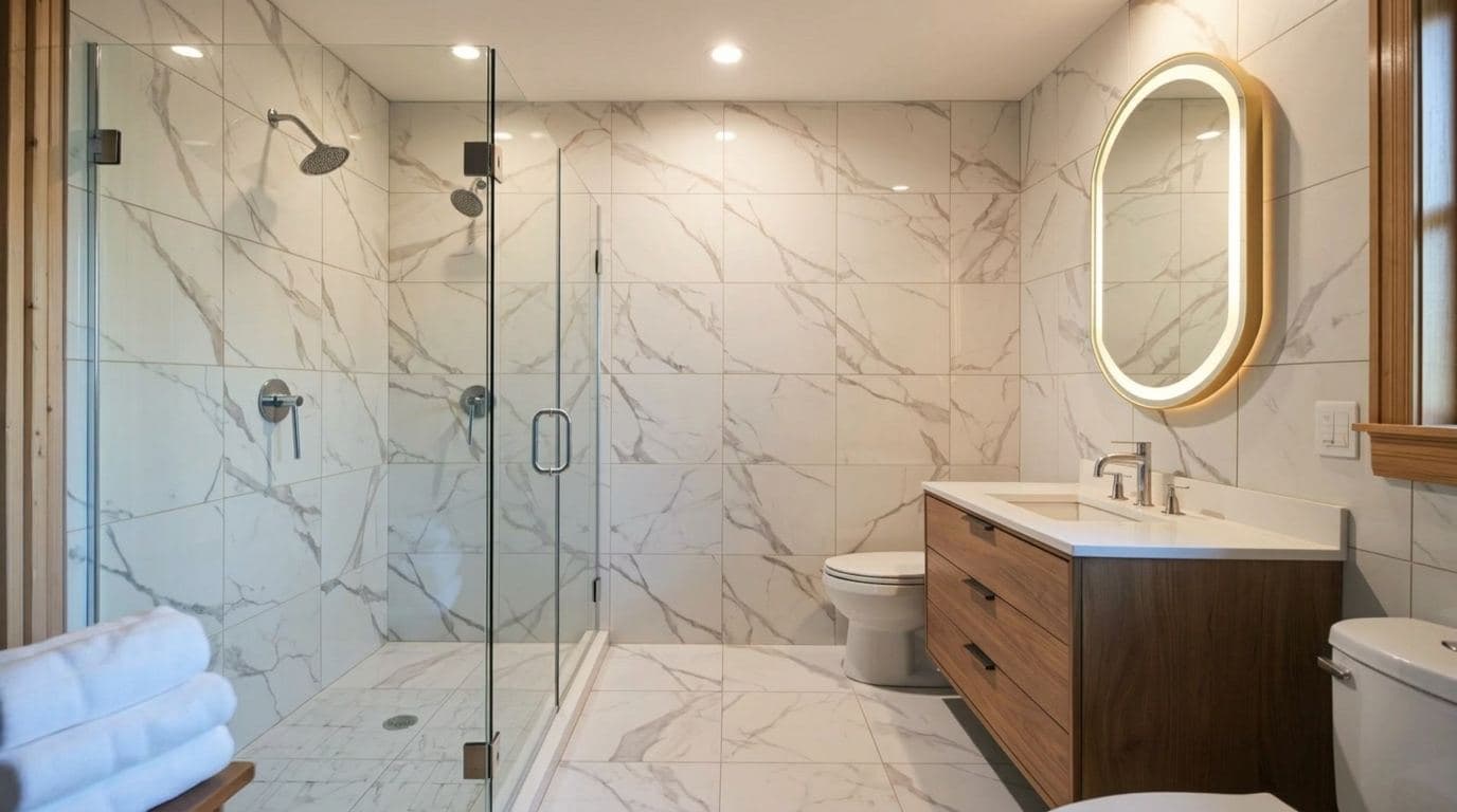 Completed luxury bathroom tile installation by JL Tile & Stone in New Jersey