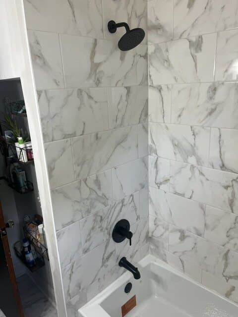 Calacatta Tub & Shower Surround — Bathroom tile project in Brick, NJ by JL Tile & Stone