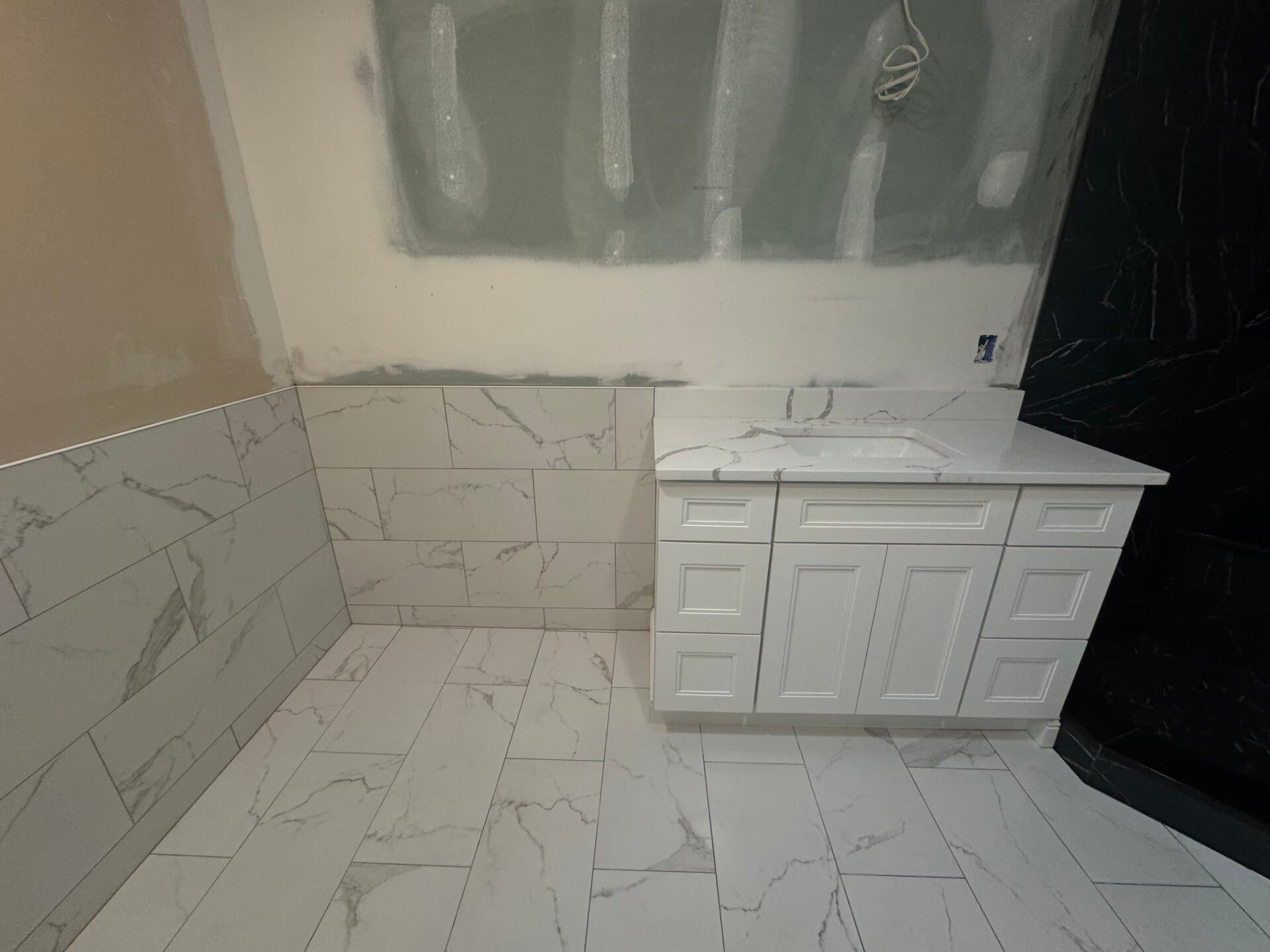 Dark Porcelain Shower Build — tile and stone work photo 4 by JL Tile & Stone, New Jersey